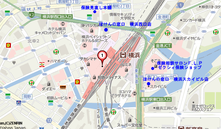 横浜駅　保険ショップの地図